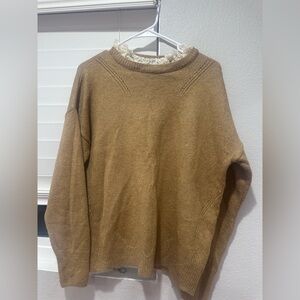 Cozy Brown Sweater with lace neckline